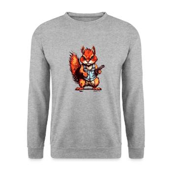 Eichhörnchen als bewaffneter Söldner - Unisex Pullover - Weißgrau meliert - Vorne - Alina (178cm) & Michal (187cm)