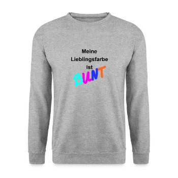 Meine Lieblingsfarbe ist BUNT (schw) - Unisex Pullover - Weißgrau meliert - Vorne - Alina (178cm) & Michal (187cm)