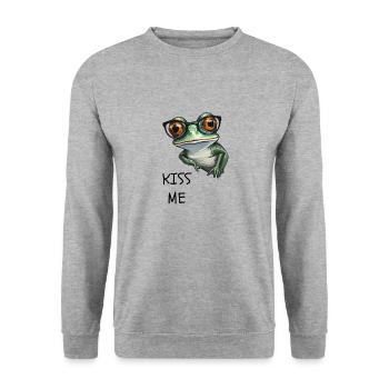 Frosch Kiss me - Unisex Pullover - Weißgrau meliert - Vorne - Alina (178cm) & Michal (187cm)