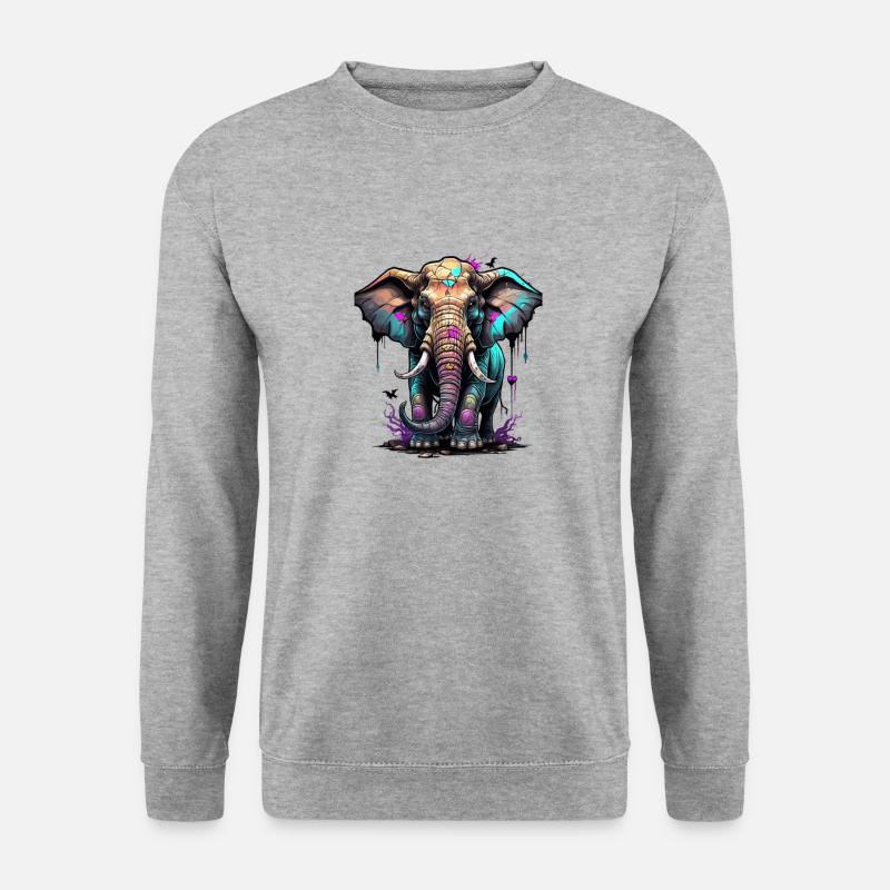 Graffiti Elefant - Unisex Pullover - Weißgrau meliert