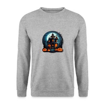 Halloween Haus - Unisex Pullover - Weißgrau meliert - Vorne - Alina (178cm) & Michal (187cm)