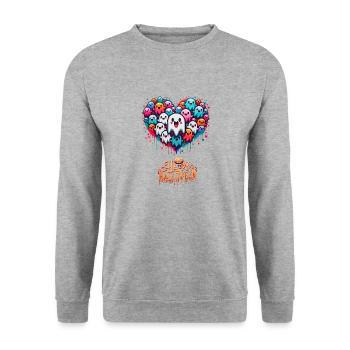 Graffiti Chibi Ghost Heart Halloween T-Shirt - Unisex Pullover - Weißgrau meliert - Vorne - Alina (178cm) & Michal (187cm)