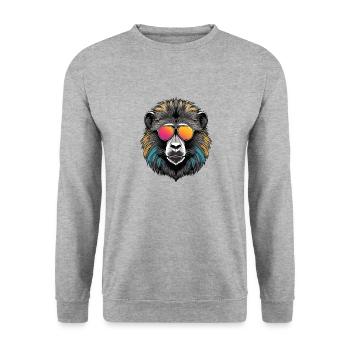 Pavian - Unisex Pullover - Weißgrau meliert - Vorne - Alina (178cm) & Michal (187cm)
