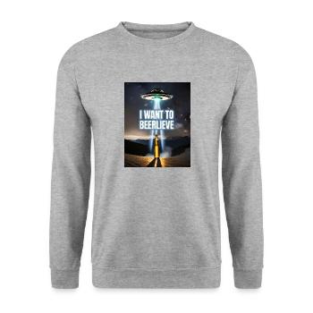 alien entführung bier wortspiel ich will beerlieve - Unisex Pullover - Weißgrau meliert - Vorne - Alina (178cm) & Michal (187cm)