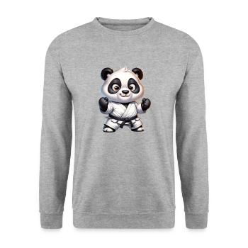 Karate Panda - Unisex Pullover - Weißgrau meliert - Vorne - Alina (178cm) & Michal (187cm)