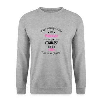 Princesse Et Conn*sse Et Je Gère Dans Les Deux - Sweat-shirt Unisexe - gris chiné - Devant - Alina (178cm) & Michal (187cm)
