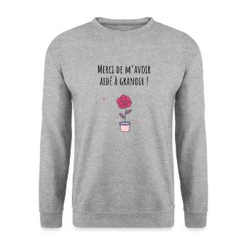 Merci de m’avoir aidé à grandir -cadeau nounou - Sweat-shirt Unisexe - gris chiné - Devant - Alina (178cm) & Michal (187cm)