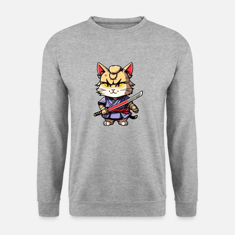 Samurai-Katze #31 - Unisex Pullover - Weißgrau meliert