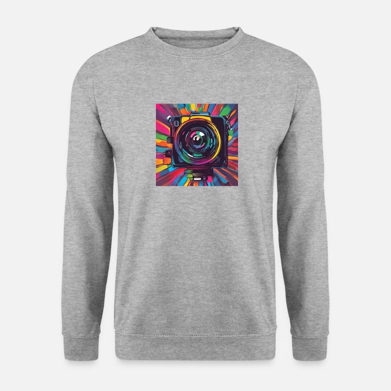 Kamera bunt - Unisex Pullover - Weißgrau meliert