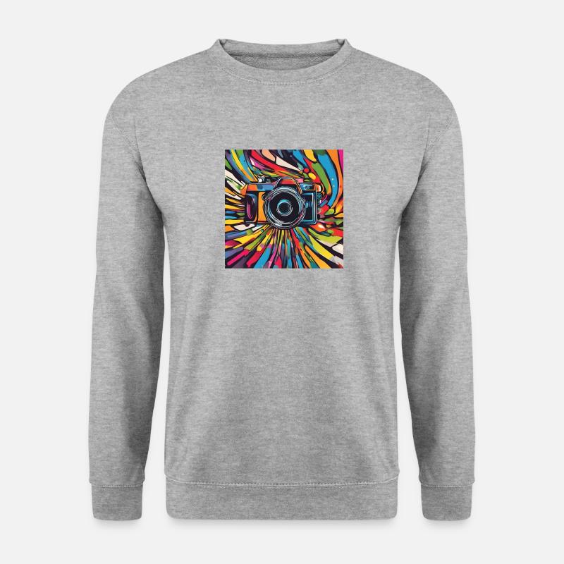 Kamera bunt - Unisex Pullover - Weißgrau meliert