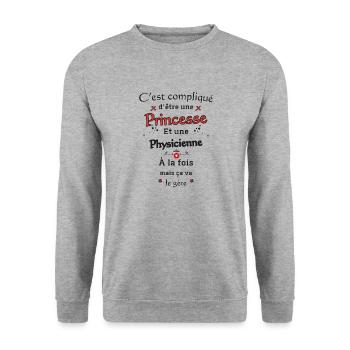 Princesse Physicienne - Sweat-shirt Unisexe - gris chiné - Devant - Alina (178cm) & Michal (187cm)