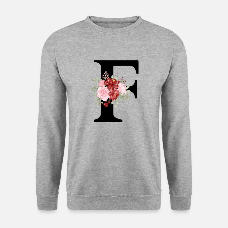 Roter Blumenbuchstabe F - Unisex Pullover - Weißgrau meliert