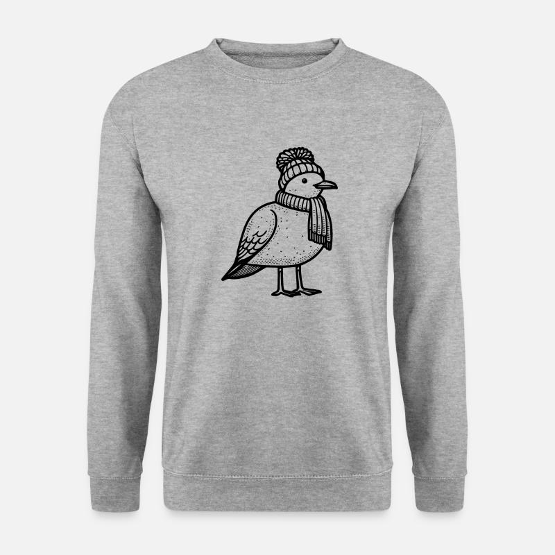 möwe mit mütze und schal - Unisex Pullover - Weißgrau meliert