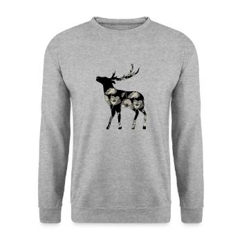 Hirsch - Unisex Pullover - Weißgrau meliert - Vorne - Alina (178cm) & Michal (187cm)