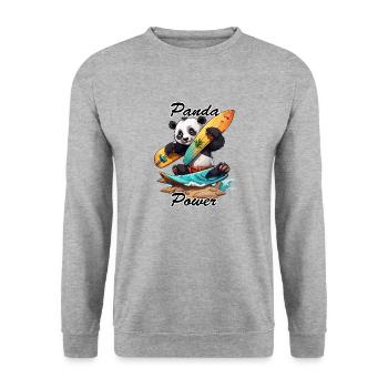 Panda / Tier / Zoo / Bambus / Wild / Kindlich - Unisex Pullover - Weißgrau meliert - Vorne - Alina (178cm) & Michal (187cm)