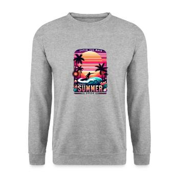 Sunset Surf Adventure - Unisex Pullover - Weißgrau meliert - Vorne - Alina (178cm) & Michal (187cm)