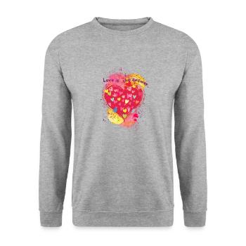 L’amour est la réponse. - Sweat-shirt Unisexe - gris chiné - Devant - Alina (178cm) & Michal (187cm)