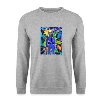 Street Art Hund Polizei - Unisex Pullover - Weißgrau meliert - Vorne - Alina (178cm) & Michal (187cm)