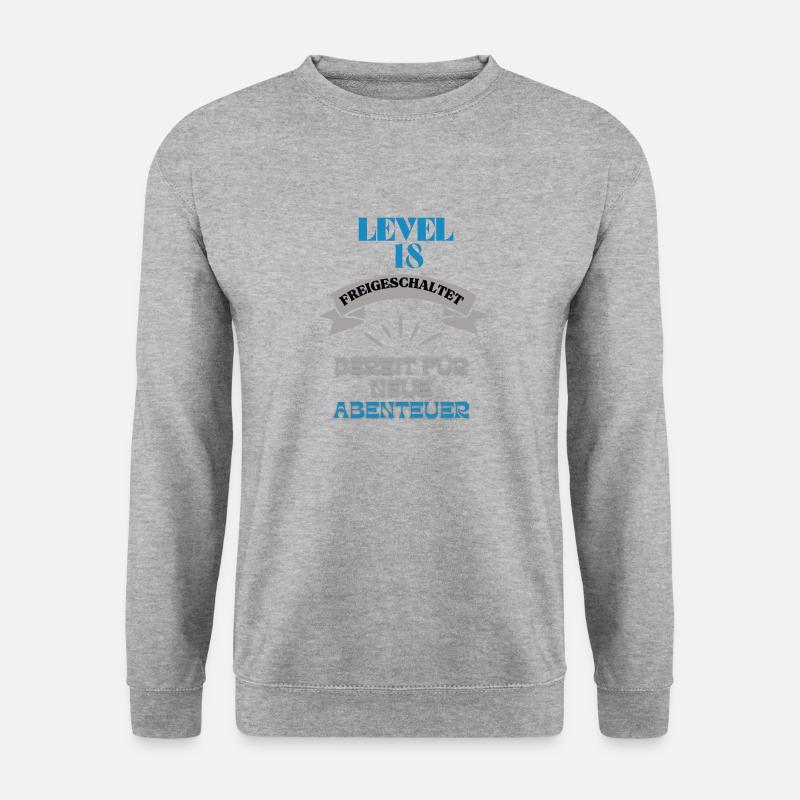 “Level 18 Unlocked: Ready for New Adventures” - Unisex Pullover - Weißgrau meliert