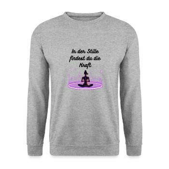 In der Stille findest du die Kraft - Unisex Pullover - Weißgrau meliert - Vorne - Alina (178cm) & Michal (187cm)