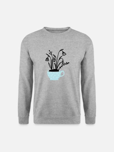 Schneeglöckchen in Tasse - Unisex Pullover - Weißgrau meliert
