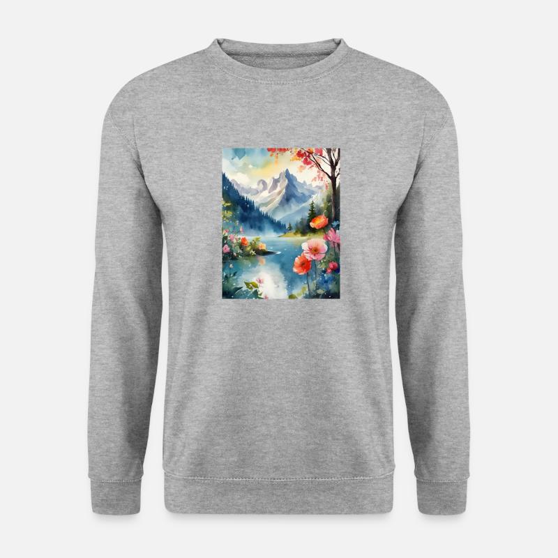 Berglandschaft - Unisex Pullover - Weißgrau meliert