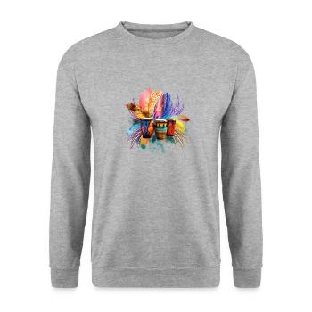Federn, Pailletten & Percussion - Unisex Pullover - Weißgrau meliert - Vorne - Alina (178cm) & Michal (187cm)