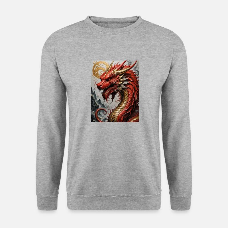 Roter Drache - Unisex Pullover - Weißgrau meliert