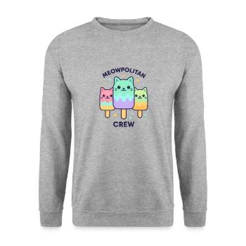 Meowpolitan Crew - Kawaii Icy Cat Trio - Unisex Sweatshirt - salt & pepper - Front - Alina (178cm) & Michal (187cm)