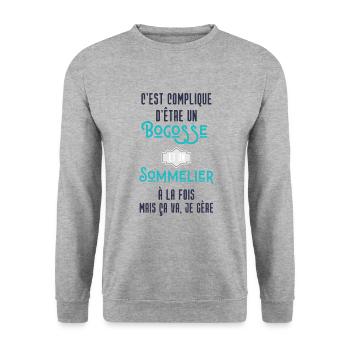 C'est compliqué d'être Bogosse et Sommelier - Sweat-shirt Unisexe - gris chiné - Devant - Alina (178cm) & Michal (187cm)