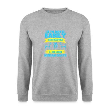 Nubische Ziegenablenkung: Das Bauerndilemma - Unisex Pullover - Weißgrau meliert - Vorne - Alina (178cm) & Michal (187cm)