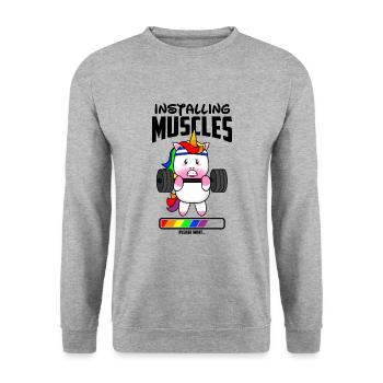 Installing Muscles Einhorn Bodybuilding Fitness - Unisex Pullover - Weißgrau meliert - Vorne - Alina (178cm) & Michal (187cm)