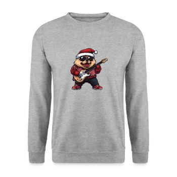 Chow Chow Hund Weihnachten Rocker Gitarre - Unisex Pullover - Weißgrau meliert - Vorne - Alina (178cm) & Michal (187cm)