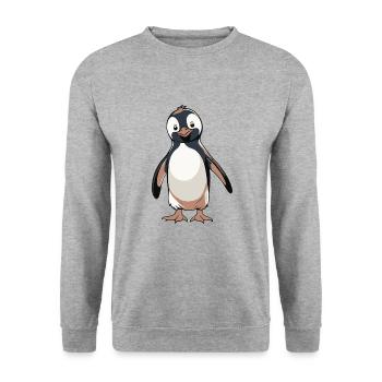 Penguin - Cute Animal Sticker - Unisex Pullover - Weißgrau meliert - Vorne - Alina (178cm) & Michal (187cm)