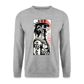 Manga Poster japan man kanji - Unisex Pullover - Weißgrau meliert - Vorne - Alina (178cm) & Michal (187cm)