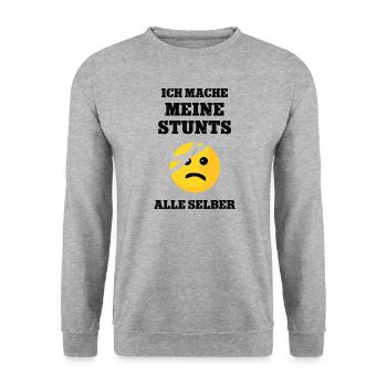 Ich mache meine Stunts alle selber Gute Besserung - Unisex Pullover - Weißgrau meliert - Vorne - Alina (178cm) & Michal (187cm)