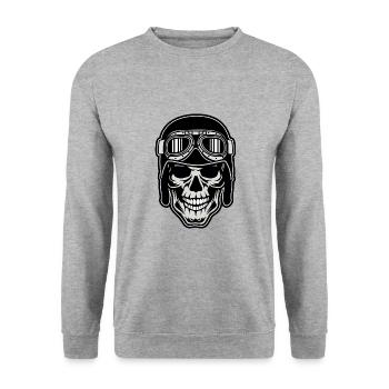 Skull Biker Retro - Unisex Sweatshirt - salt & pepper - Front - Alina (178cm) & Michal (187cm)