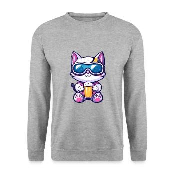 Katze Apres Ski Bier - Unisex Pullover - Weißgrau meliert - Vorne - Alina (178cm) & Michal (187cm)