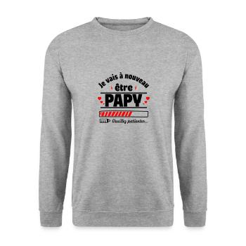 à nouveau Papy,Bientôt papy,annonce grossesse - Sweat-shirt Unisexe - gris chiné - Devant - Alina (178cm) & Michal (187cm)