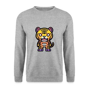 Tiger Halloween Comic - Unisex Pullover - Weißgrau meliert - Vorne - Alina (178cm) & Michal (187cm)