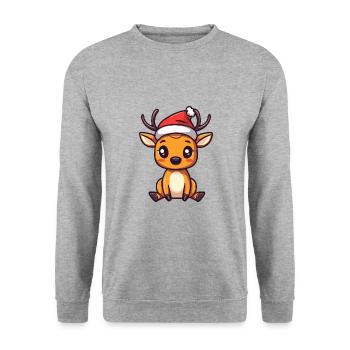 Cerf Noël Noël - Sweat-shirt Unisexe - gris chiné - Devant - Alina (178cm) & Michal (187cm)
