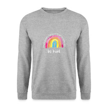 Sei nett, seit nett miteinander BE KIND, - Unisex Pullover - Weißgrau meliert - Vorne - Alina (178cm) & Michal (187cm)
