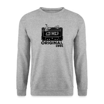 Geburtsjahr 1991 Kassette 1991 Geburtstag 1991 - Unisex Pullover - Weißgrau meliert - Vorne - Alina (178cm) & Michal (187cm)