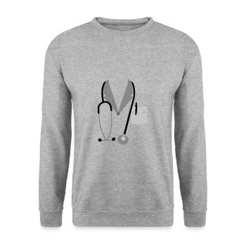 CORONA ARZT Maske Gesichtsmaske - Unisex Pullover - Weißgrau meliert - Vorne - Alina (178cm) & Michal (187cm)