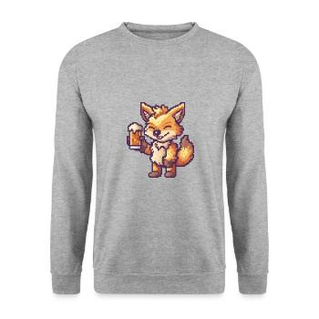 Wolf Bier Pixel - Unisex Pullover - Weißgrau meliert - Vorne - Alina (178cm) & Michal (187cm)