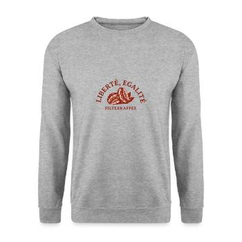 Kaffee und Frankreich Fans - Unisex Pullover - Weißgrau meliert - Vorne - Alina (178cm) & Michal (187cm)