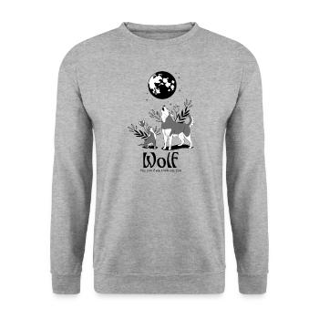 Wolf Cartoon retro style - Unisex Pullover - Weißgrau meliert - Vorne - Alina (178cm) & Michal (187cm)
