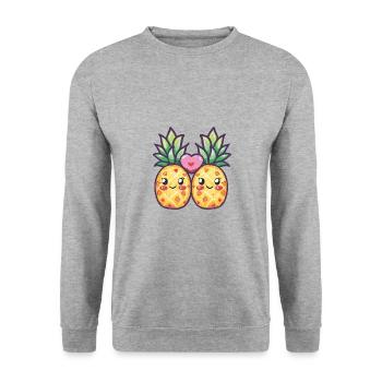 Ananas Paar Liebe Herz Lustig - Unisex Pullover - Weißgrau meliert - Vorne - Alina (178cm) & Michal (187cm)