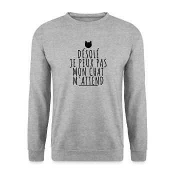 Désolé je peux pas mon chat m'attend. Tête de chat - Sweat-shirt Unisexe - gris chiné - Devant - Alina (178cm) & Michal (187cm)