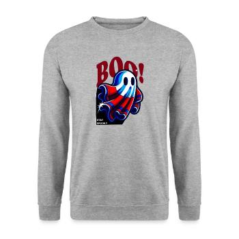 BOO! Stay Spooky - Ghost - Unisex Pullover - Weißgrau meliert - Vorne - Alina (178cm) & Michal (187cm)